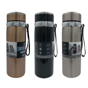 Garrafa Térmica Personalizada Em Inox Com Alça Em Couro Sintético Com Capacidade 800ML